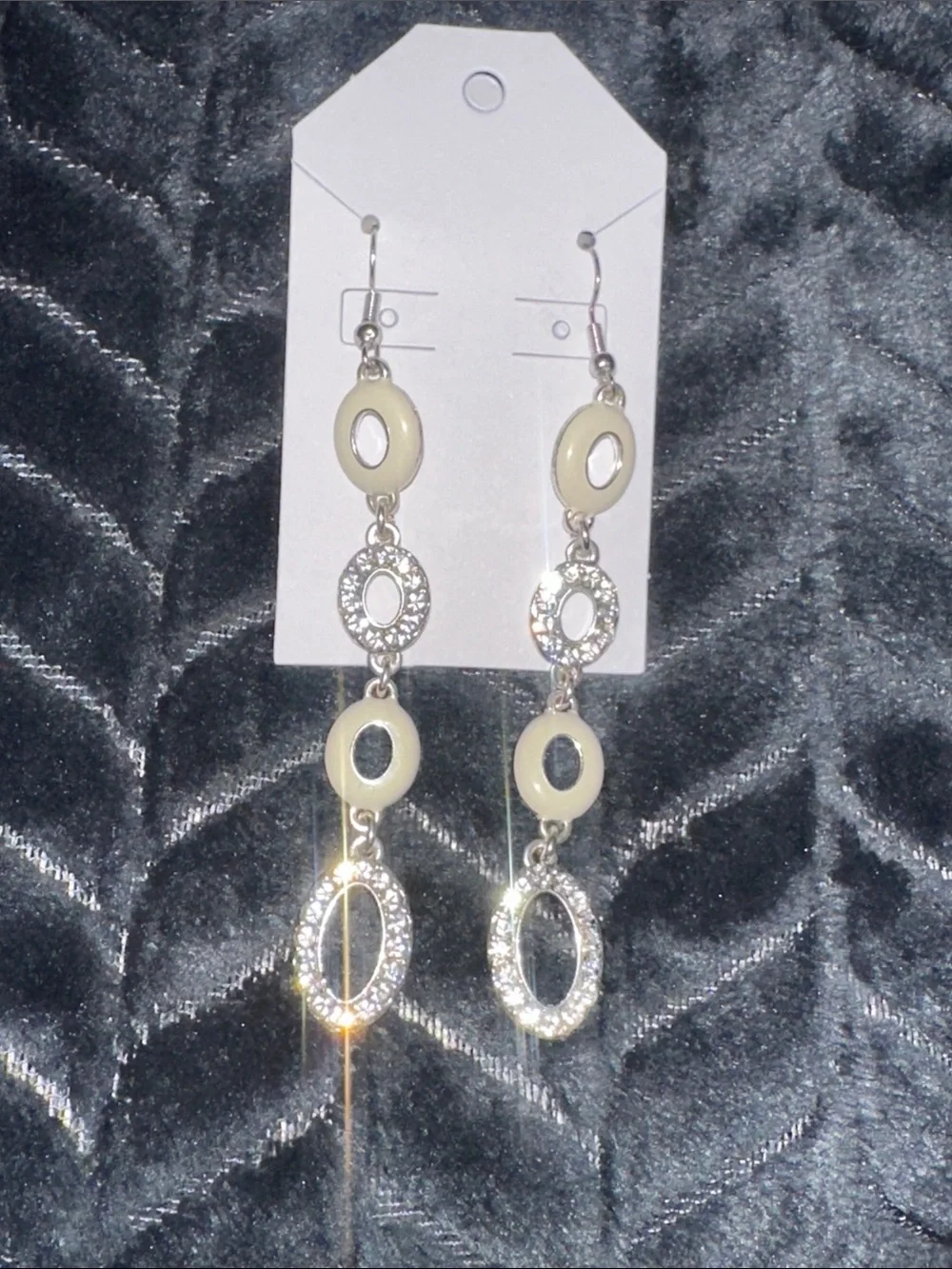 Handmade Cream and Silver Dangle Earrings - Elegant Oval Drop Earrings